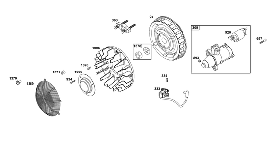 Flywheel, Ignition, And Starter Group Diagram and Parts List for 61G377-0104-J1  Briggs and Stratton Engine